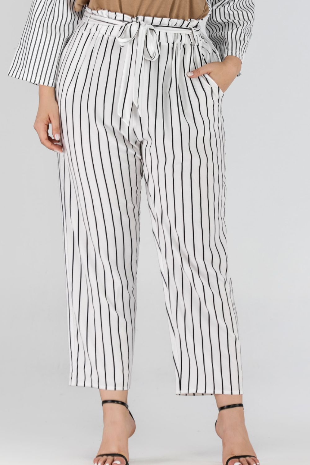 Full Size Striped Paperbag Waist Cropped Pants - ONYX ASHE