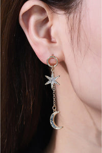 Inlaid Rhinestone Star and Moon Drop Earrings