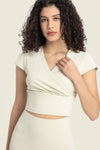 Gathered Detail Surplice Short Sleeve Sports Top - ONYX ASHE