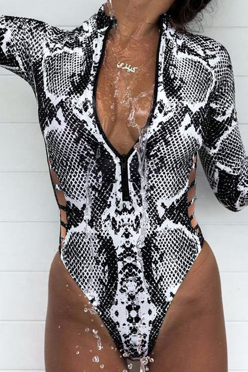 Animal Print Zipper Cut-Out Wetsuit - ONYX ASHE