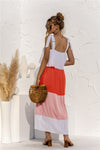 Color Block Tie Shoulder Tiered Sleeveless Dress