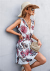 Printed Zip Detail Belted Sleeveless Dress