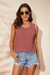 Buttoned Cutout Ribbed Trim Knit Tank