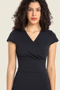 Gathered Detail Surplice Short Sleeve Sports Top - ONYX ASHE