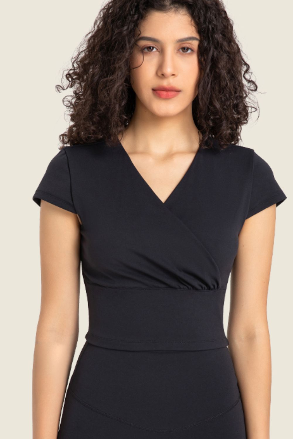 Gathered Detail Surplice Short Sleeve Sports Top - ONYX ASHE