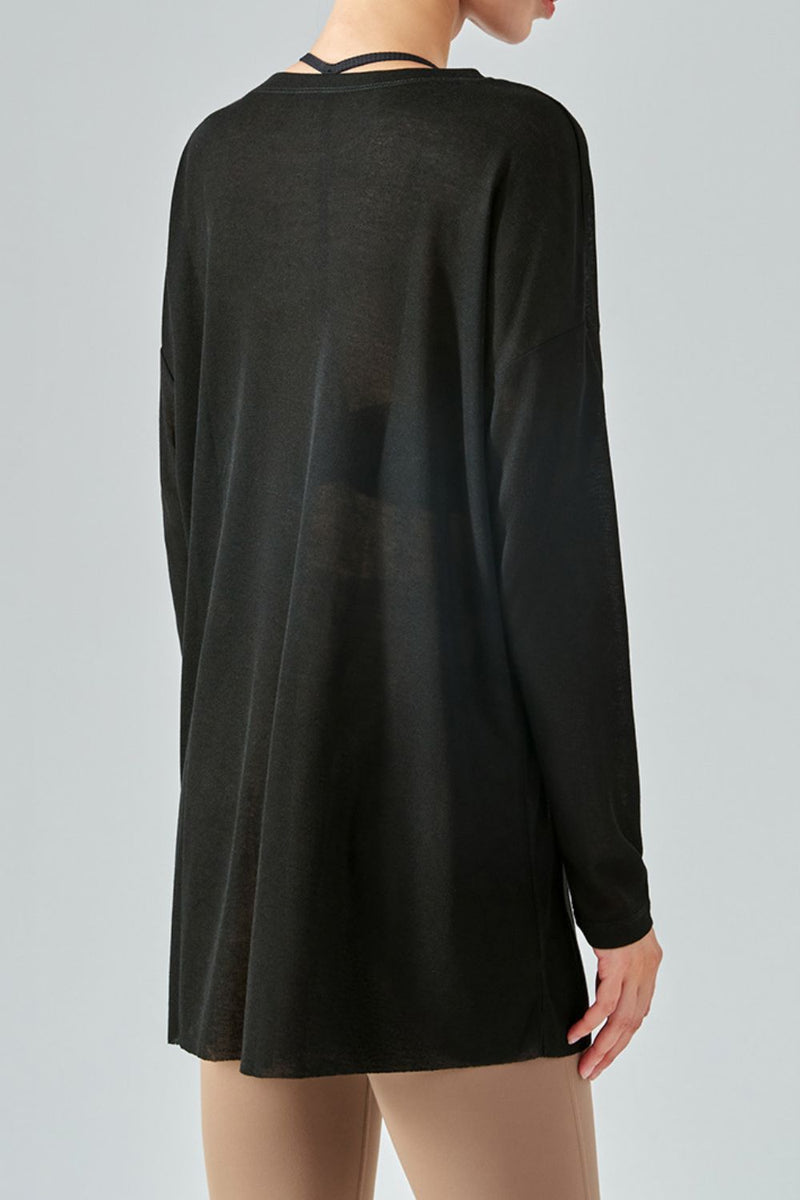 Round Neck Slit Sheer Tunic Sports Top - ONYX ASHE