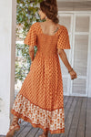 Bohemian Square Neck Flutter Sleeve Maxi Dress