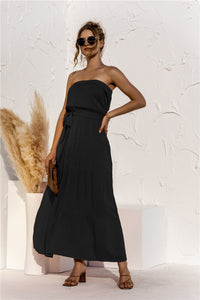 Strapless Tie Waist Tiered Maxi Dress