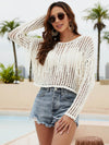 Fringe Trim Openwork Long Sleeve Cover-Up - ONYX ASHE