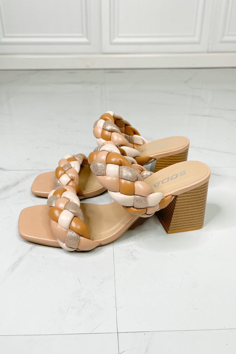 SODA Interwoven Ideas Braided Strap Block Heel Slide Sandal in Nude - ONYX ASHE