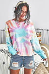 Tie-Dye Boat Neck Batwing Sleeve Tee