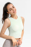 Ribbed Crisscross Round Neck Cropped Sports Tank - ONYX ASHE