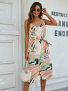 Printed Tie-Waist Spaghetti Strap Dress