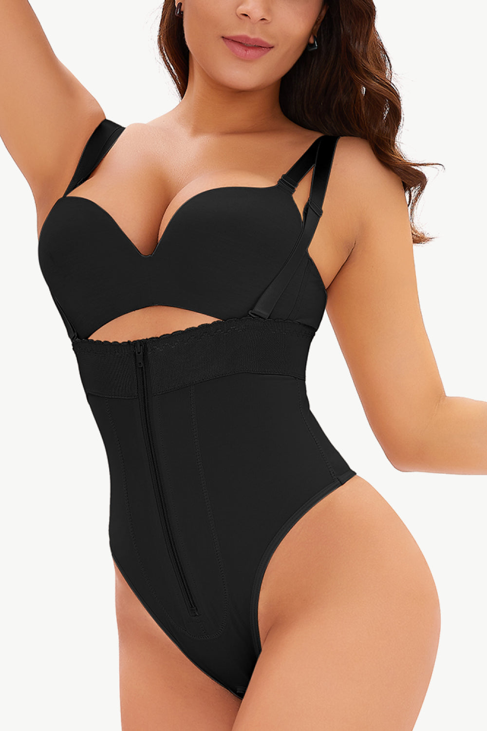 Full Size Adjustable Strap Zip-Up Shaping Bodysuit - ONYX ASHE