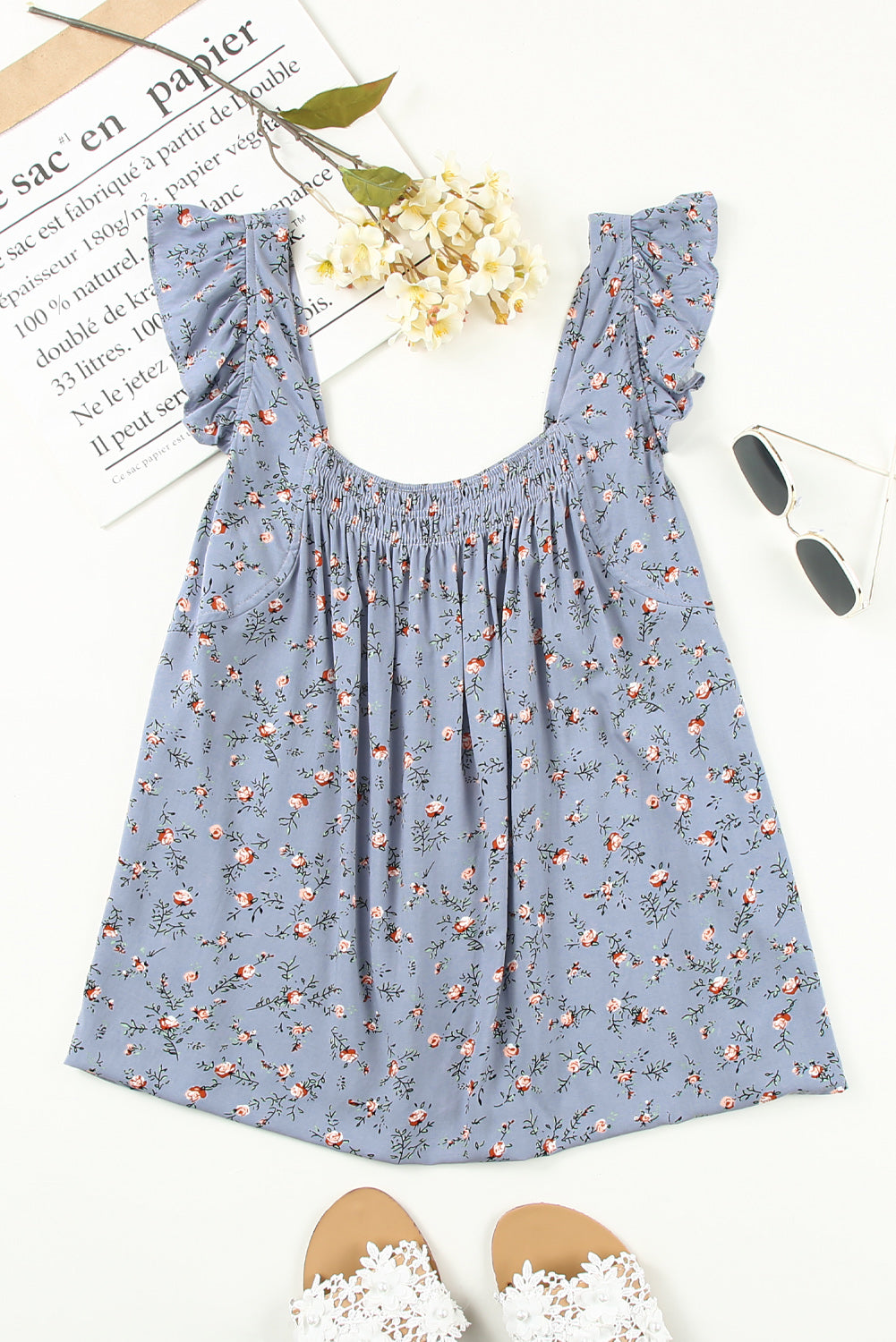 Floral Smocked Square Neck Top