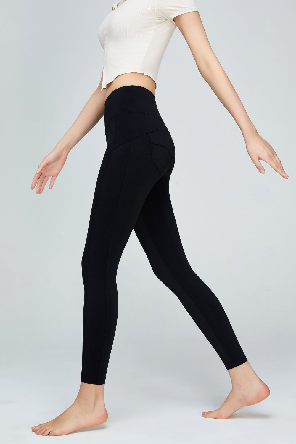 Seam Detail Wide Waistband Sports Leggings - ONYX ASHE