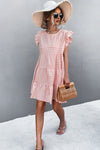 Gingham Ruffle Shoulder Tiered Dress