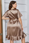 Plus Size Belted Ruffled Surplice Dress