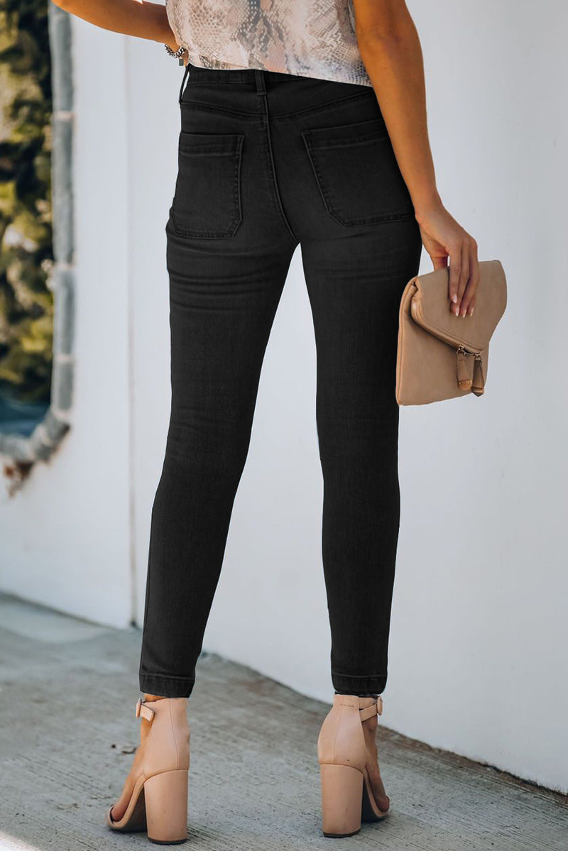 Button Fly Skinny Jeans with Pockets - ONYX ASHE