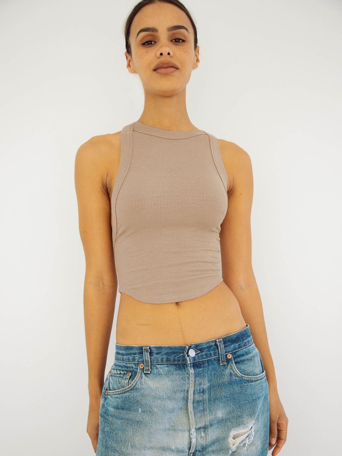 Halter Neck Ribbed Cropped Top