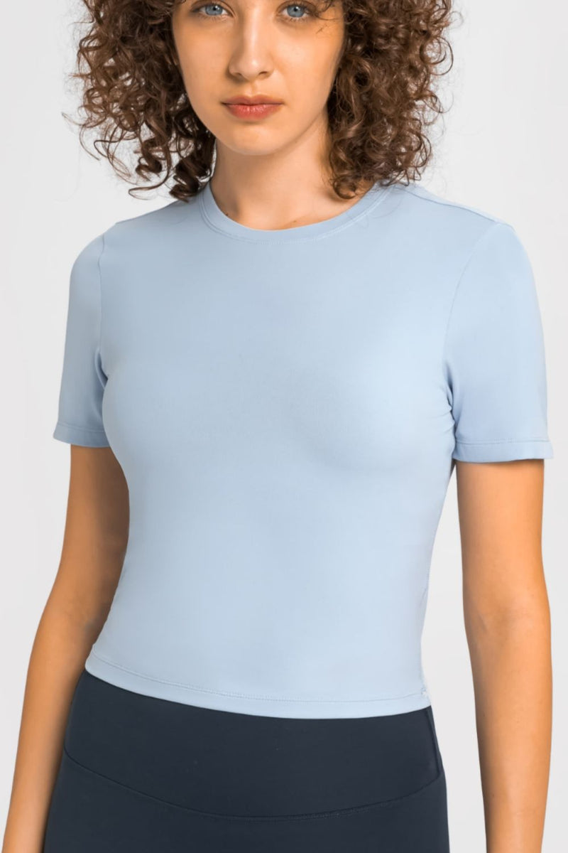 Round Neck Short Sleeve Yoga Tee - ONYX ASHE