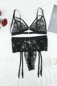 Strappy Three-Piece Lace Lingerie Set - ONYX ASHE