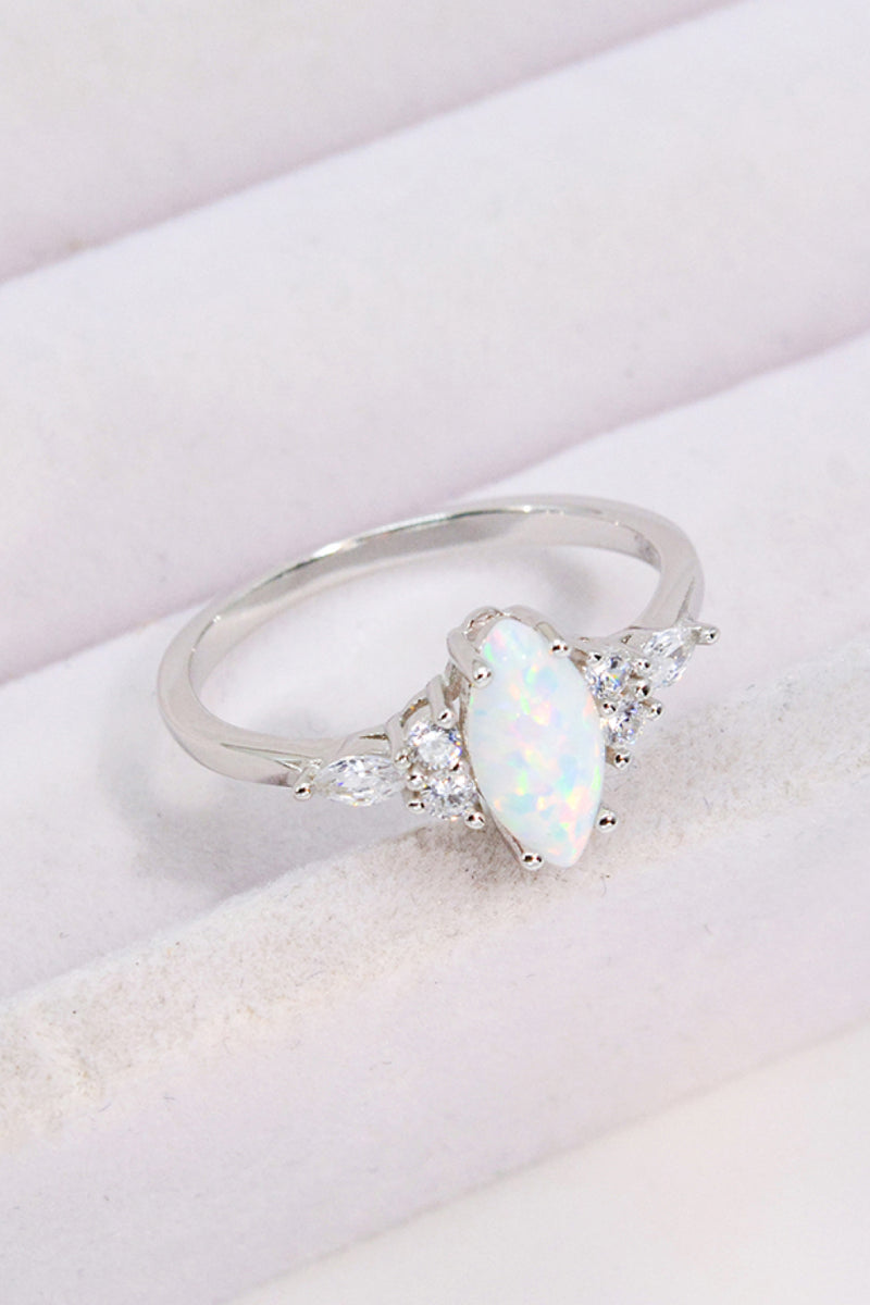 Opal and Zircon Platinum-Plated Ring