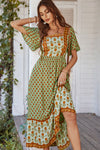 Bohemian Square Neck Flutter Sleeve Maxi Dress