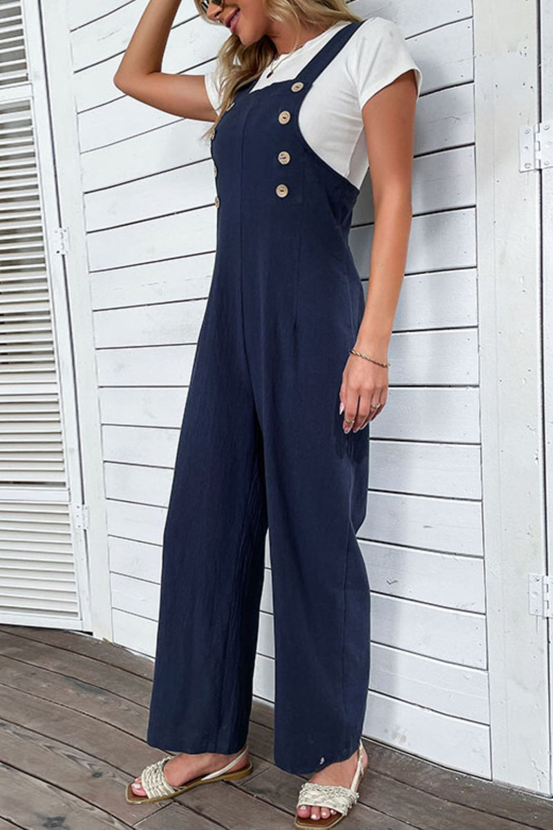 Light Up Your Life Buttoned Straight Leg Overalls - ONYX ASHE