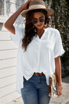 Notched Side Slit Cuffed Blouse