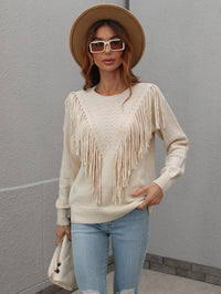 Fringe Detail Ribbed Trim Sweater