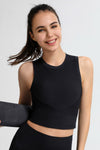 Ribbed Crisscross Round Neck Cropped Sports Tank - ONYX ASHE