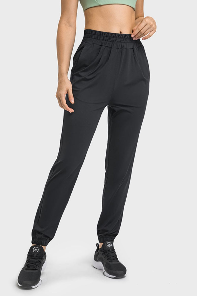 Elastic Waist Yoga Joggers with Pockets - ONYX ASHE