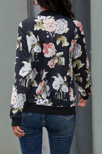 Floral Print Zip Up Bomber Jacket