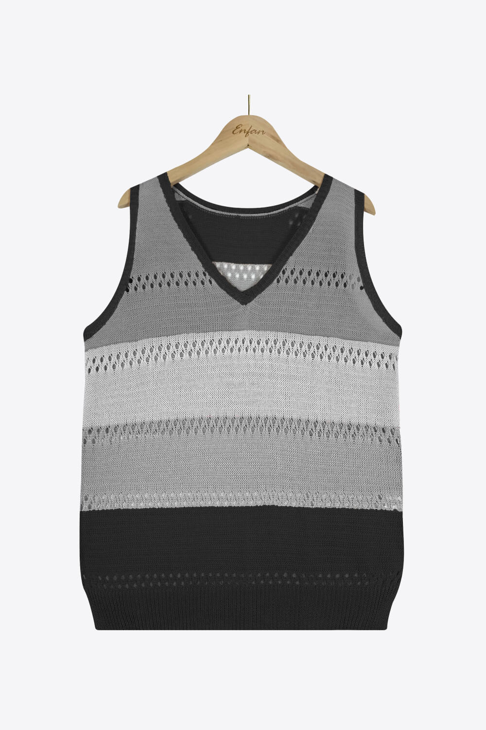 Striped Openwork V-Neck Knit Tank