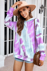 Dropped Sleeve Tie-dye Hoodie with Drawstring