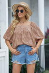 Applique Puff Sleeve Square Neck Blouse