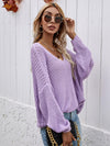 Rib-Knit Drop Shoulder V-Neck Pullover Sweater