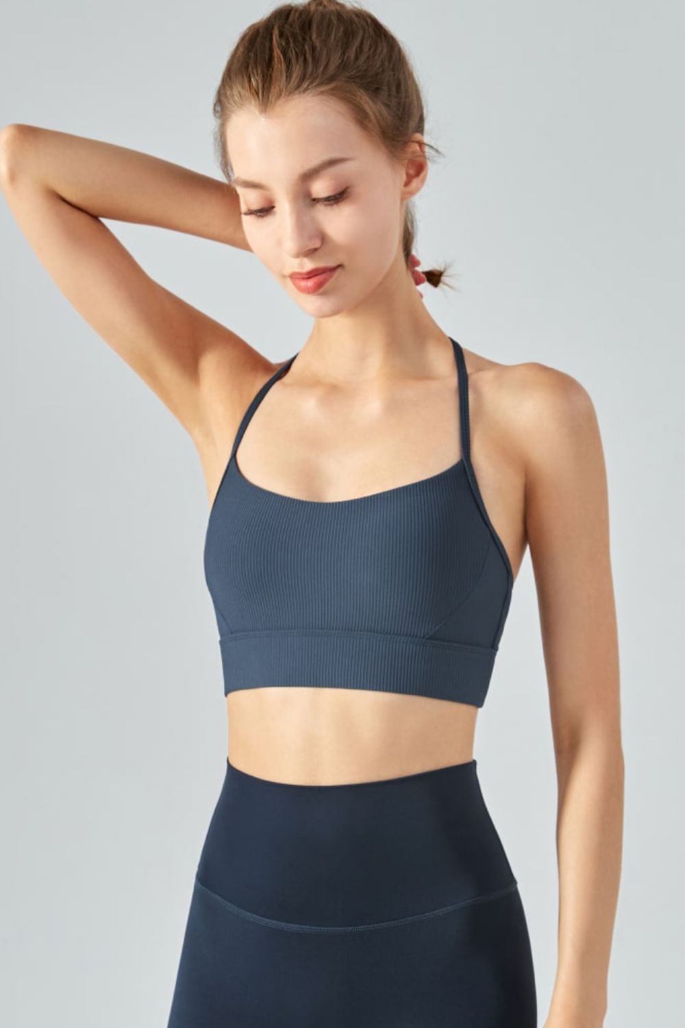 Ribbed Halter Neck Open Back Cropped Sports Cami - ONYX ASHE