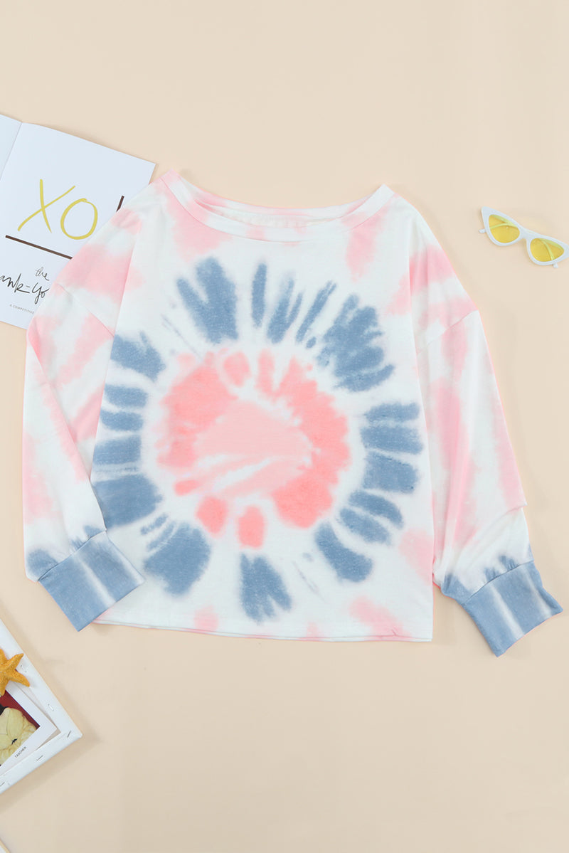 Tie-Dye Boat Neck Batwing Sleeve Tee