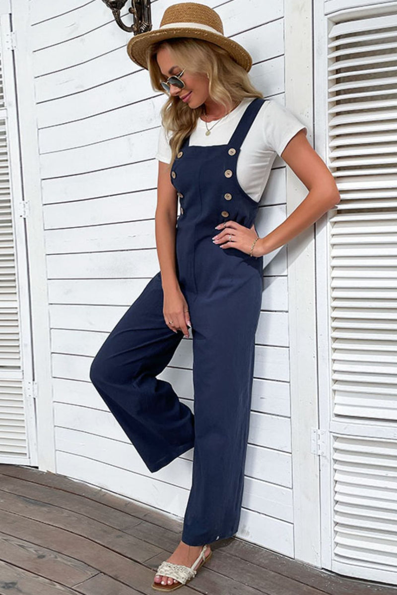 Light Up Your Life Buttoned Straight Leg Overalls - ONYX ASHE