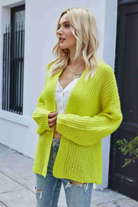 Rib-Knit Open Front Drop Shoulder Cardigan