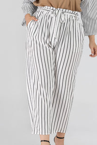 Full Size Striped Paperbag Waist Cropped Pants - ONYX ASHE