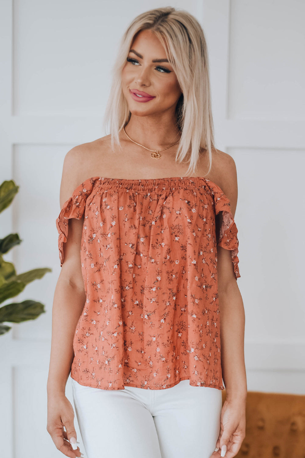 Floral Smocked Square Neck Top