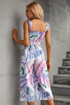 Printed Ruffle Strap Smocked Belted Jumpsuit