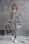 Leopard V-Neck Dropped Shoulder Loungewear Set