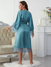 Scalloped Trim Tie-Waist Spliced Lace Robe