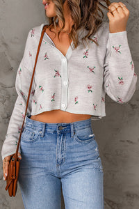 Floral Button Down Cropped Cardigan