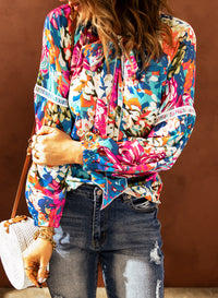 Floral Tie Neck Balloon Sleeve Top