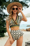 Printed Flutter Sleeve Ruffled Two-Piece Swimsuit - ONYX ASHE